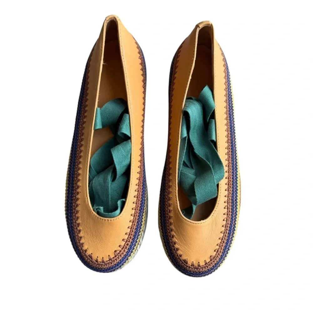 Ulla Johnson - Yelena Crochet Leather Flatform Espadrille Wrap Tie Shoes EU 36